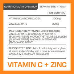 Pro-Elite Vitamin C + Zinc Vegan Tablets