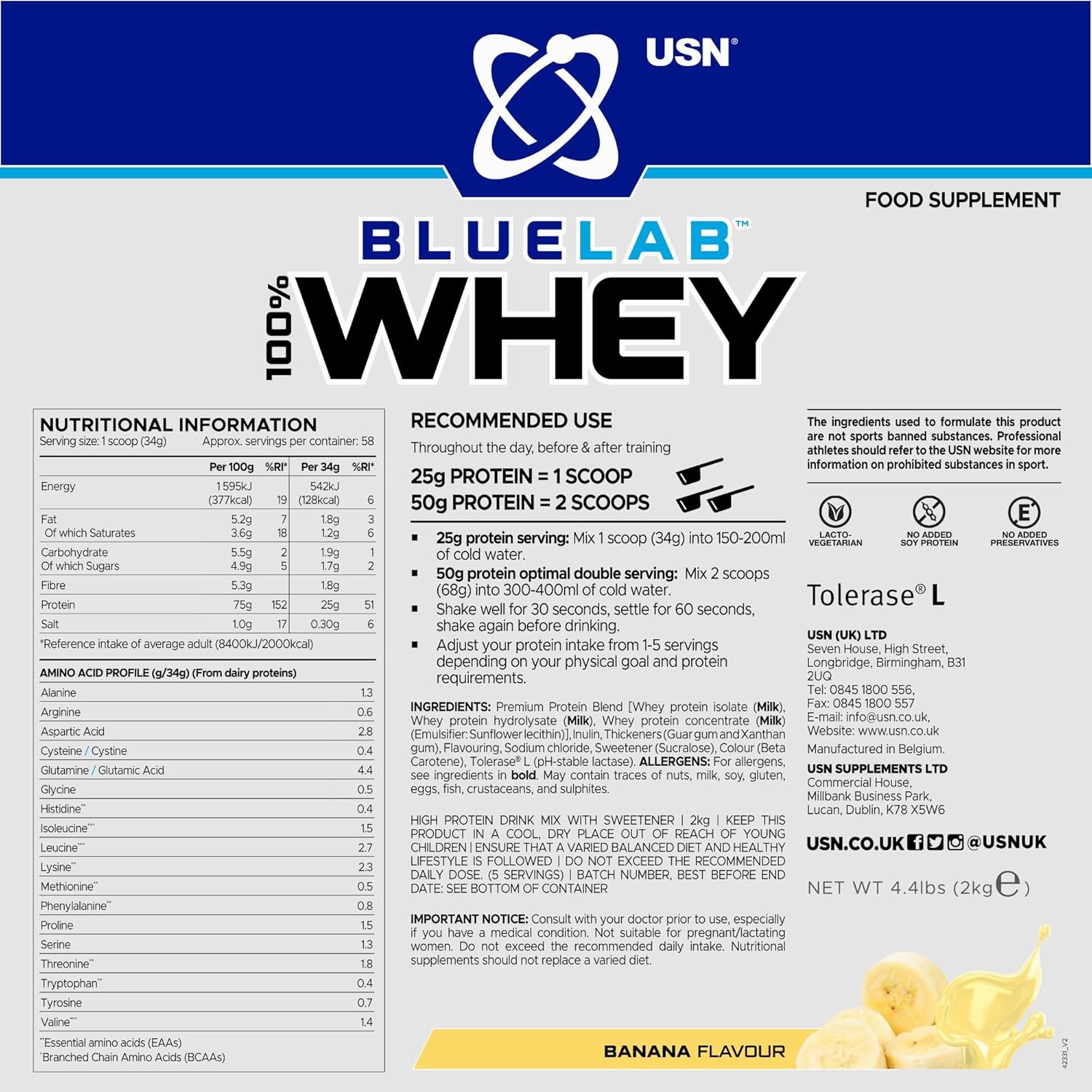 USN Blue Lab Whey 2kg Powder